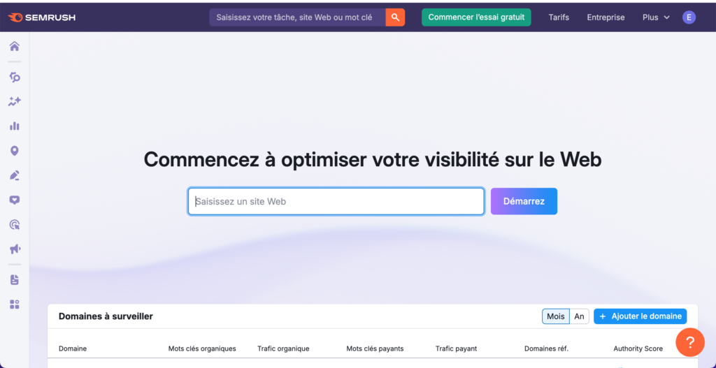 Monitoring de site web Semrush