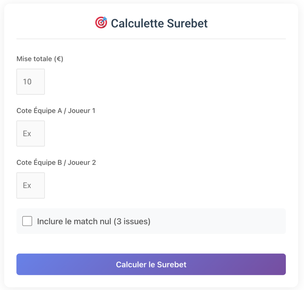 Calculette Surebet lesétoilesduturf.com