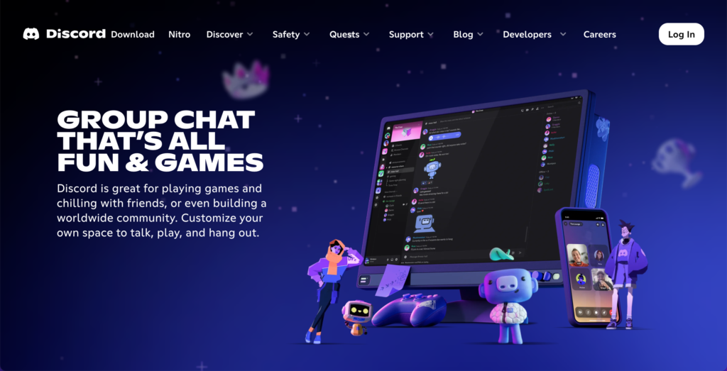 capture d'écran de la page d'accueil de Discord