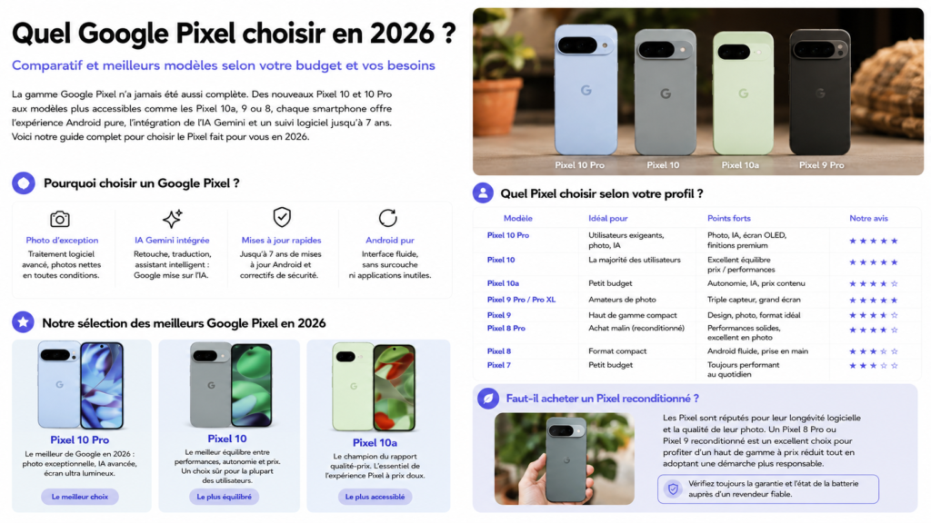 quel google pixel choisir en 2026